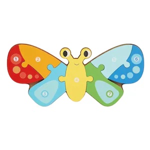 Puzzle din lemn cu placa suport, Fluturas, 7 piese mari numerotate, multicolor #JJ5567 - Img 2