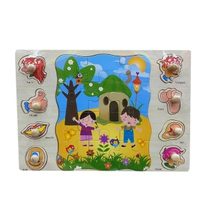 Puzzle Incastru 2 in 1 din Lemn tip Montessori : Parti ale Corpului si Simturi #JJ5064 - Img 4