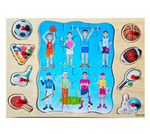Puzzle incastru 2 in 1 din lemn tip Montessori : Sport #JJ5065 - Img 1