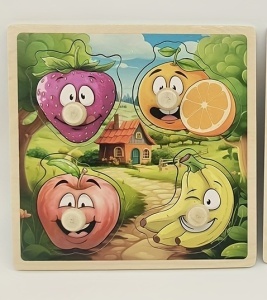 Puzzle Incastru din Lemn cu 4 butoni -Fructe #JJ5626