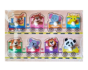 Puzzle incastru din lemn cu mâner Trenuleț cu Animale #JJ5050 - Img 1