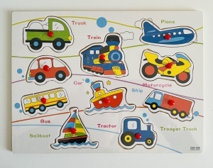 Puzzle Incastru Mijloace de Transport din Lemn cu maner #JJ5381