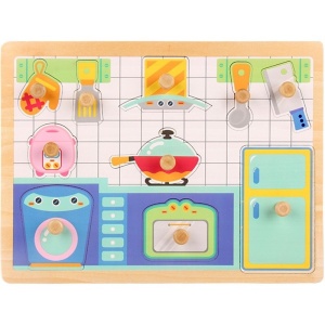 Puzzle Incastru Montessori din Lemn cu Maner: Bucatarie, 10 piese #JJ5601