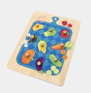 Puzzle Incastru Montessori din Lemn cu Maner: Legume, 9 piese #JJ5450 - Img 4