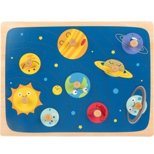 Puzzle Incastru Montessori din Lemn cu Maner: Sistemul Solar, 9 piese #JJ5325