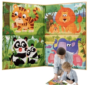 Puzzle Magnetic tip Carte, Progresiv 9,16,20,24 piese, Animale in Jungla, 4 in 1 #JJ5453 - Img 7