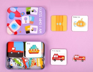 Puzzle Montessori de asociere în cutie metalică Guess Who I Am, Mijloace de transport, 24 piese #JJ5031 - Img 3