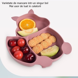 Set 10 piese Diversificare Bebelusi din Silicon, Model Veverita, fara alergeni, Bordeaux #JJ5448 - Img 2