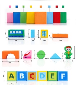 Set 100 Cuburi de Construit din Lemn, Model Smart Town, multicolor #JJ5291 - Img 9