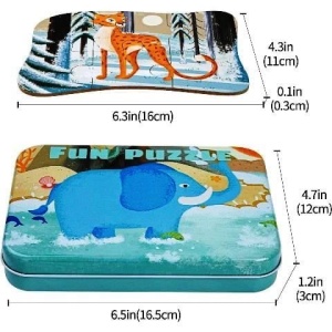 Set 5 Puzzle-uri cu Piese Mari in Cutie Metalica , Animale din Savana #JJ5651 - Img 5