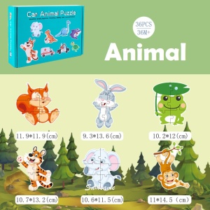 Set 6 Puzzle din carton, Model Animale, Piese Mari, 6 in 1 #JJ5580 - Img 7