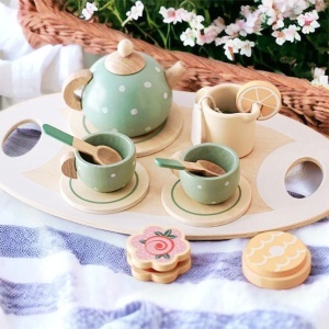 Set de ceai din lemn Afternoon Tea pentru joc de rol, 15 piese, nunate Pastel #JJ5104 - Img 9