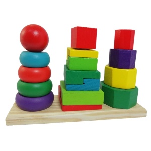 Sortator Montessori din Lemn 3 in 1 cu 3 Coloane si 16 Forme geometrice #JJ5488 - Img 5