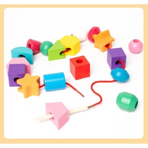 Sortator Montessori din Lemn cu 25 de Forme Geometrice, 16 Modele și 2 Sfori pt snuruit, Multicolor #JJ5119 - Img 4