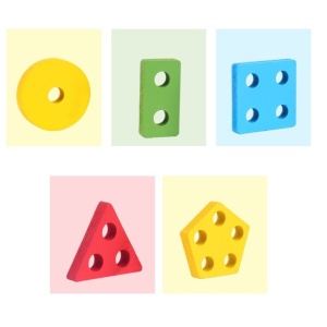 Sortator Montessori din lemn cu 5 coloane de pini și 20 forme geometrice #JJ5105 - Img 9