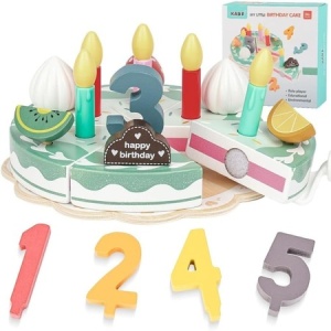 Tort Aniversar cu Velcro, Cifre 1-5 si Accesorii, din Lemn, Joc de Rol, KABI, nunate Pastel #JJ5669 - Img 8