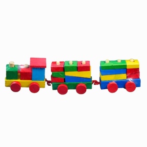 Trenulet din Lemn cu Locomotiva, 2 Vagoane si Forme Geometrice #JJ5207 - Img 6