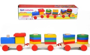 Trenulet din Lemn cu Locomotiva si 2 Vagoane, Sortator, 19 Forme Geometrice #JJ5154 - Img 10