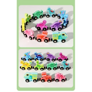 Trenulet educativ din Lemn, Magnetic, Model Dinozauri, 11 piese #JJ5540 - Img 3
