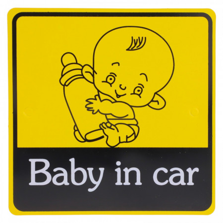 Semn Baby in car, pentru masina, prindere cu ventuze, 14.5 x 14.5 cm