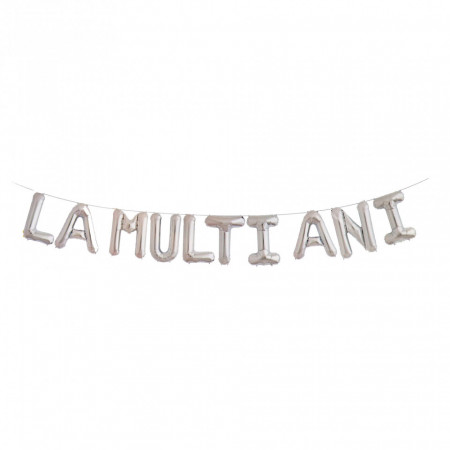 Set 10 baloane folie, mesaj " La Multi Ani ", Argintii, 40 cm