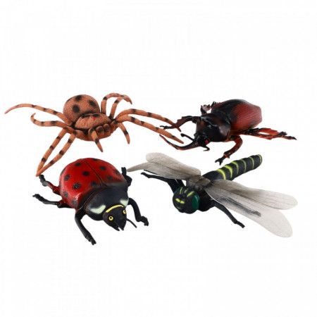 Set 4 insecte, Libeblula, Buburuza, Tarantula, Gandacul rinocer, NO563, 14 cm, Multicolor