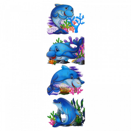Set Sticker 3D pentru copii, Delfini, 4 piese, DFF-215, 11 cm, Multicolor