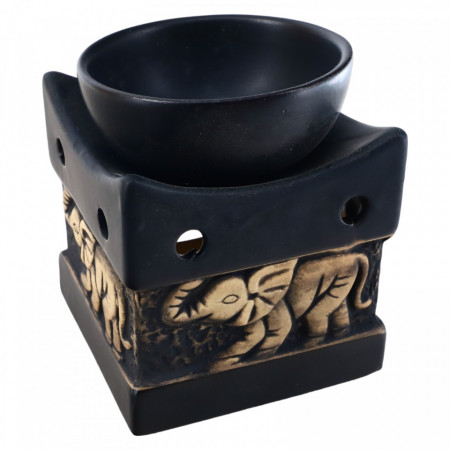 Suport pentru aromaterapie, din ceramica, difuzor pentru lumanari si uleiuri esentiale, Feng Shui, AR30B, 8.3 x 9.8 cm, Negru