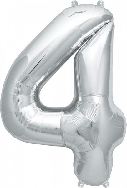 Balon din folie metalizata, 80 cm, cifra 4, Argintiu