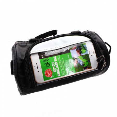 Borseta pentru bicicleta, cu buzunar superior pentru telefon, impermeabil, 22 x 13 cm, Negru