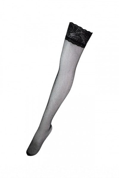Ciorapi cu banda elastica adeziva, din dantela, model plasa, Fishnet, NO8010, Negru