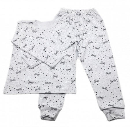 Pijamale copii, Model alb cu fundite negre, Model Romanesc, Bumbac, 3 - 4 ani, P34P1
