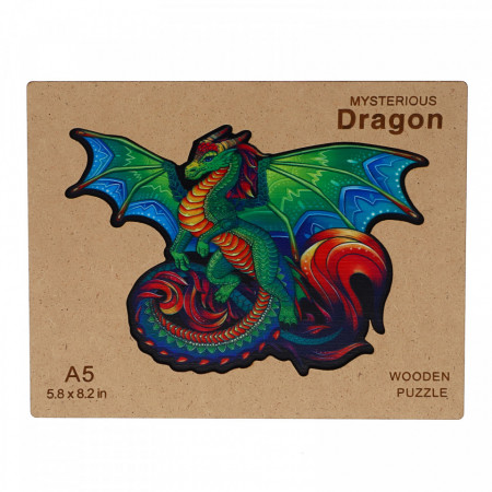 Puzzle Dragon, din lemn, cutie pentru depozitare, 15 x 21 cm, 100 piese, Multicolor
