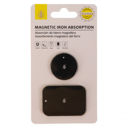 Set 2 bucati, Placute metalice magnetice pentru suport telefon, 4 cm / 4.5 x 6.5 cm, Negru