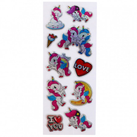 Set Sticker 3D pentru copii, Unicorni, 10 piese, CB400, 2 - 4.5 cm, Multicolor