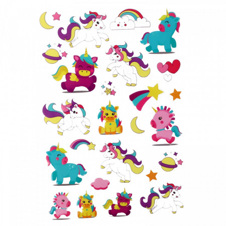 Set Sticker 3D pentru copii, Unicorni, 26 piese, ALP106, 1 - 5.5 cm, Multicolor