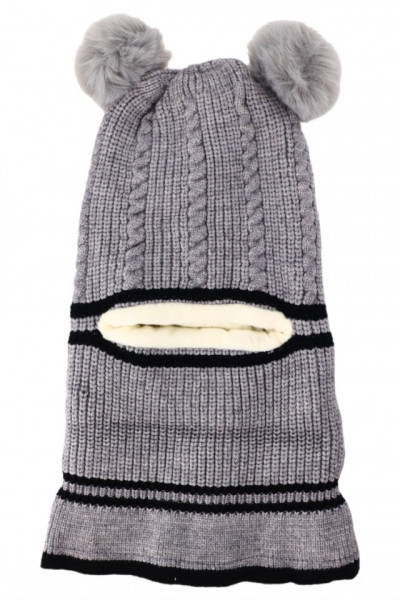 Caciula tip cagula, pentru copii, tricotata, captuseala fleece, NO7738, 3-4 ani, Gri
