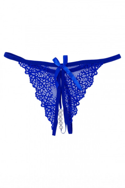 Chiloti tanga cu fluture si margele, NO825, S-M, Albastru