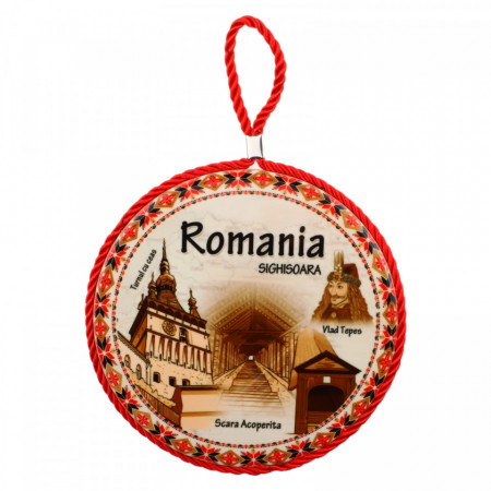 Decoratiune din ceramica, Romania, Scara Acoperita, de perete, NO877, 16.8 cm, Multicolor