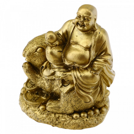 Figurina Buda pe iepure, Anul Iepurelui, Feng Shui, Zodii, Noroc, NO45, 6 x 8 cm, Auriu