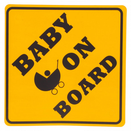 Semn Baby on board, pentru masina, prindere cu ventuze, 14.5 x 14.5 cm