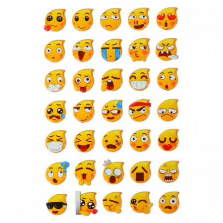 Set 35 bucati, Stickere decor, Emoji, fete amuzante, 1.4 x 1.5 cm, Multicolor