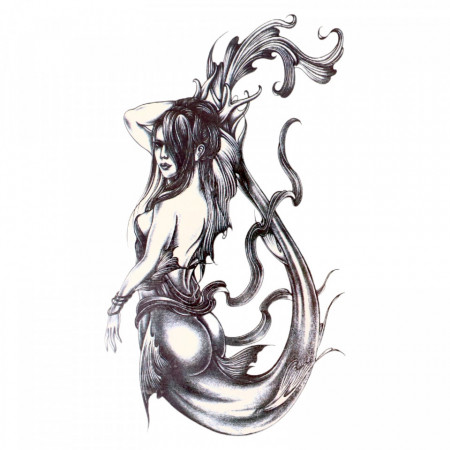 Tatuaj temporar, Sirena, GF810, 8.2 x 16 cm, Negru