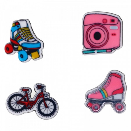 Set 4 insigne amuzante, Role, Bicicleta, Polaroid, NO919, 3 cm, Multicolor