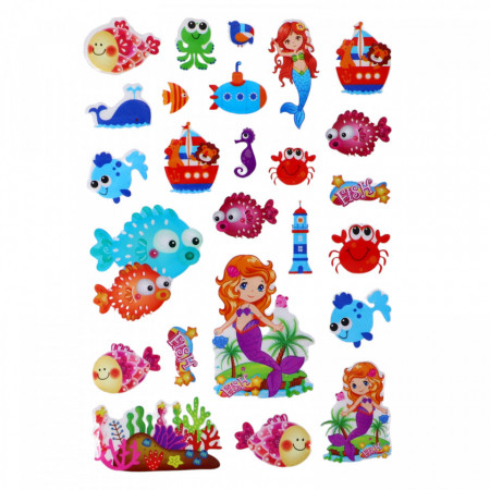 Set Sticker 3D pentru copii, Animale Marine, 25 piese, ALP010, 1 - 8 cm, Multicolor