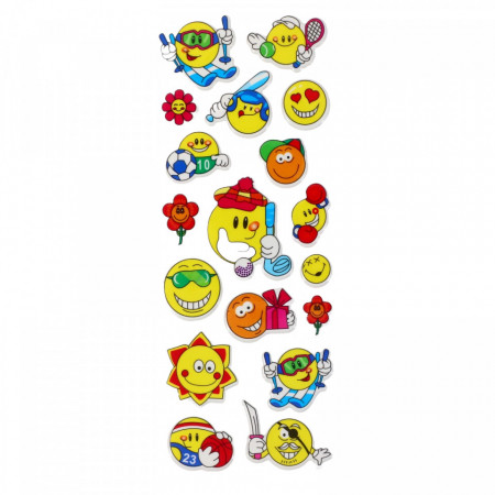 Set Sticker 3D pentru copii, Emoji, Happy Face, 18 piese, VK608, 1 - 4 cm, Multicolor