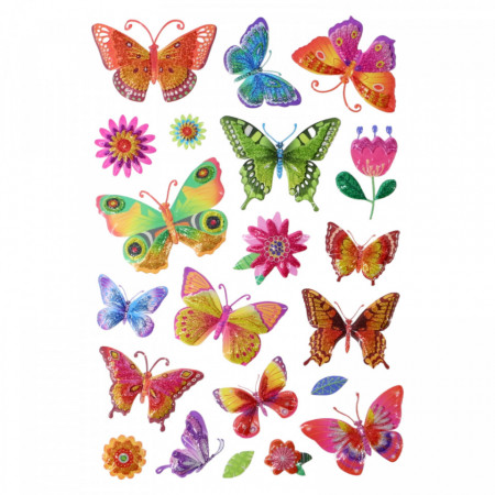 Set Sticker 3D pentru copii, Fluturi, 21 piese, Y-X009, 1 - 4 cm, Multicolor