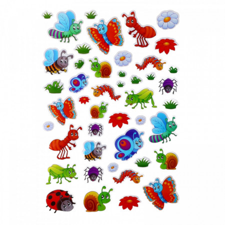 Set Sticker 3D pentru copii, Insecte, 45 piese, ALP087, 1 - 4 cm, Multicolor
