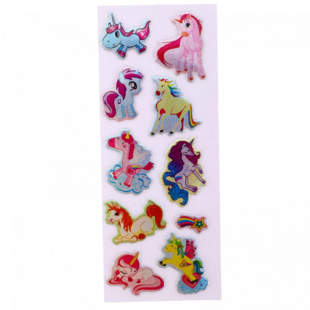 Set Sticker 3D pentru copii, Unicorni, 10 piese, CB420, 1.9 - 3.8 cm, Multicolor