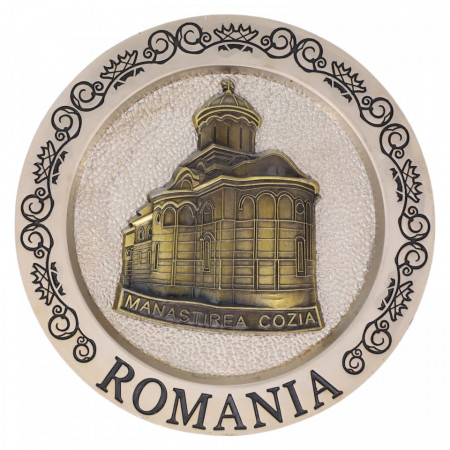 Suvenir, Decoratiune metal, Romania, Manastirea Cozia, NO311, 8 cm, Auriu